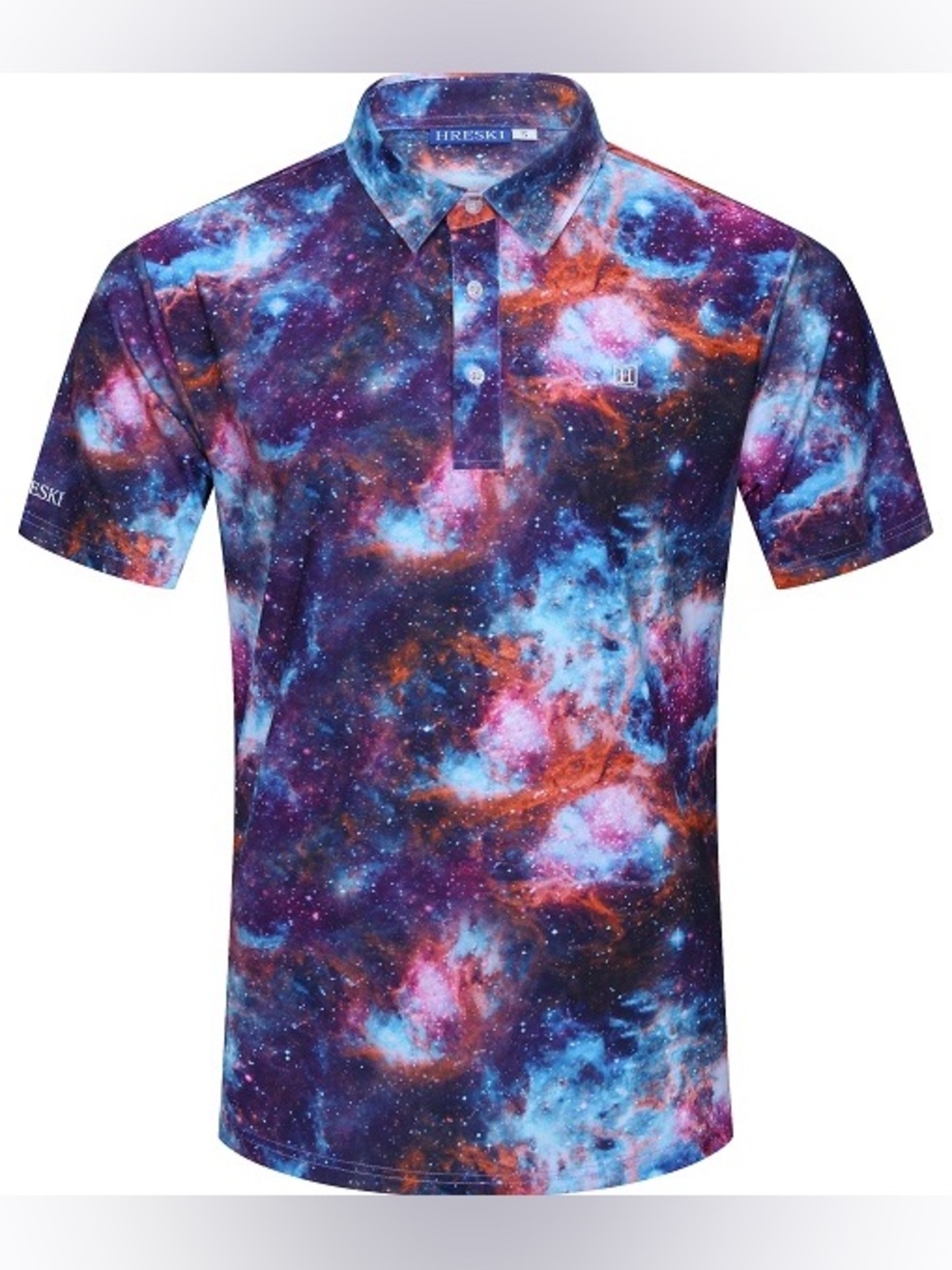 Hreski Men’s Outer Space Galaxy Print Polo Shirt - Multicolor